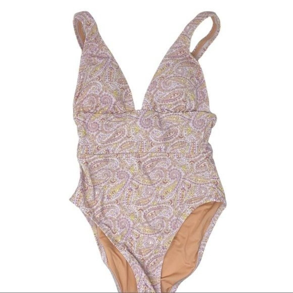 J. Crew Eco Plunge V Neck One Piece Swimsuit in Beach Paisley NWT - Picture 4 of 6